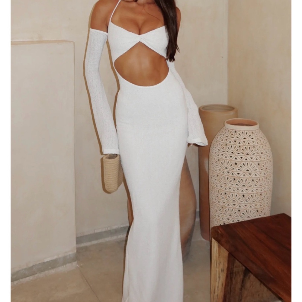 White Fox Textured White Dress